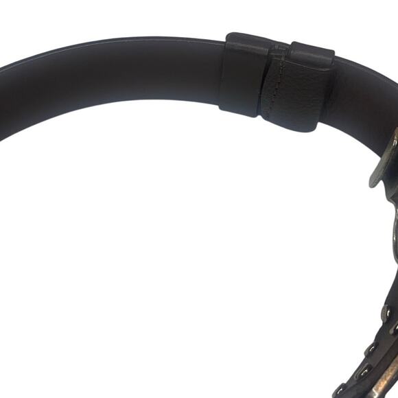 Chicos Genuine Leather Studded Belt L Silver Metal Aztec Steam Punk Ring Clasp - Picture 7 of 7